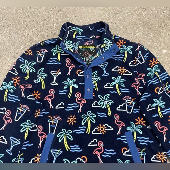 Chubbies Neon Lights Palm Tree Flamingo Unisex Fleece Pullover Jacket Large - Picture 3 of 14